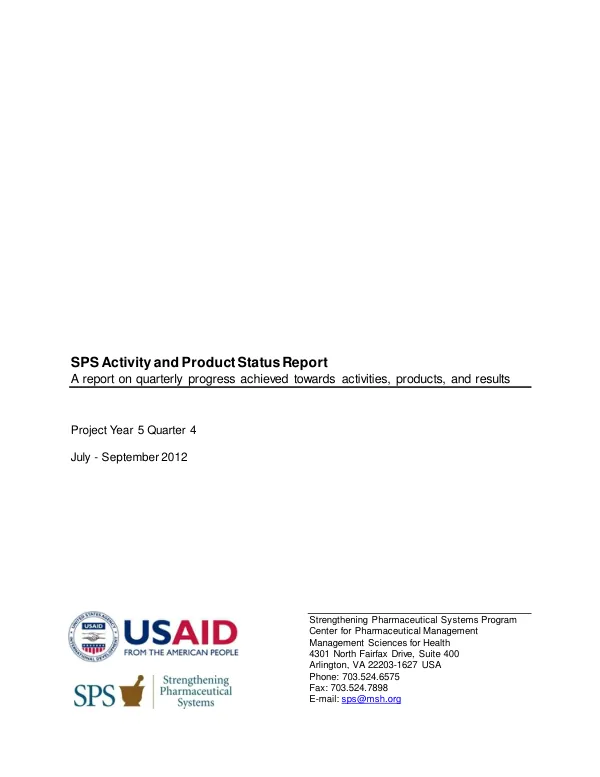 SPS Activity and Product Status Report Year 5 Quarter 4