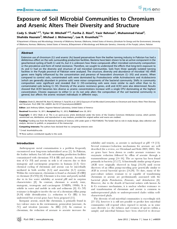 Exposure of Soil Microbial Communities to Chromium and Arsenic Alters Their Diversity and Structure