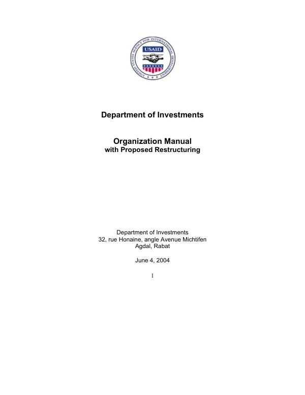Department of Investments : organizational manual with proposed restructuring