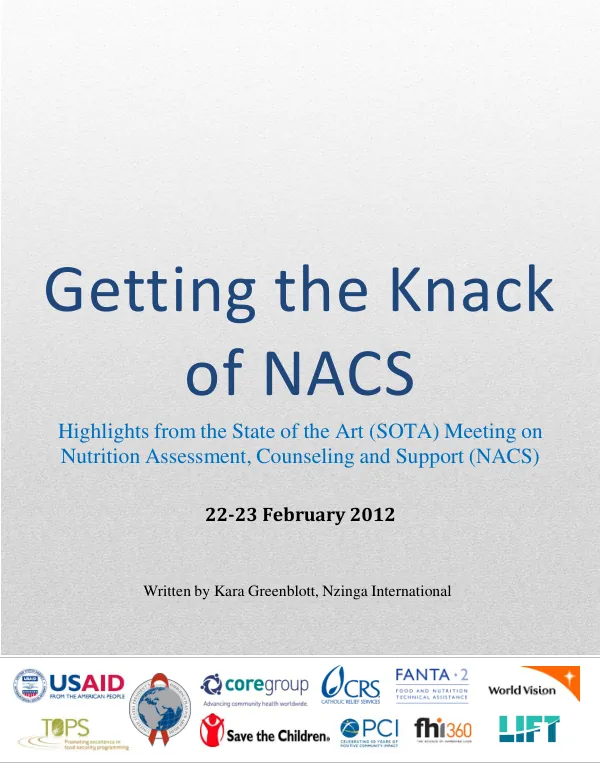 Getting the Knack of NACS: SOTA Meeting on Nutrition Assessment, Counseling and Support