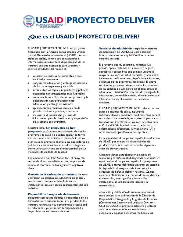 USAID | PROYECTO DELIVER: ¿Qué es el USAID | PROYECTO DELIVER?
