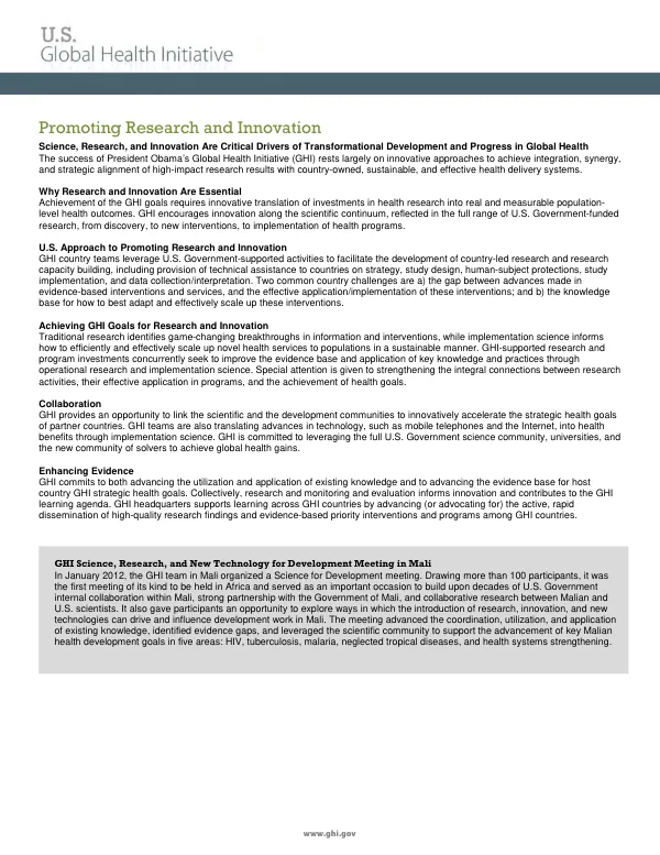 GHI Principles: Promoting Research and Innovation