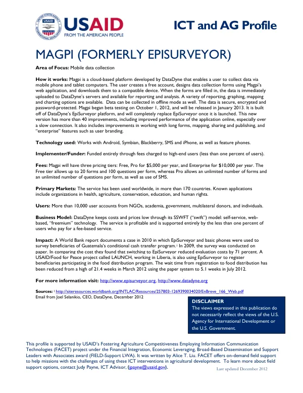 ICT and AG Profile: Magpi (formerly EpiSurveyor)