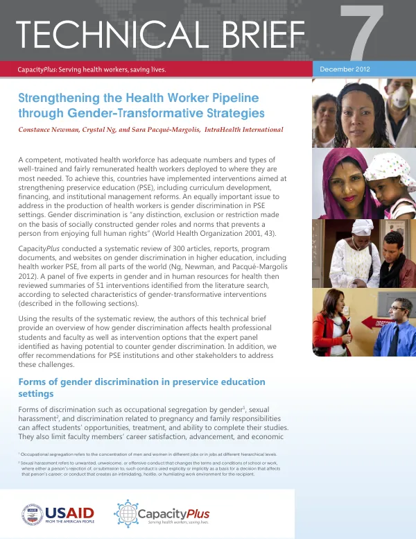 Strengthening the Health Worker Pipeline through Gender-Transformative Strategies