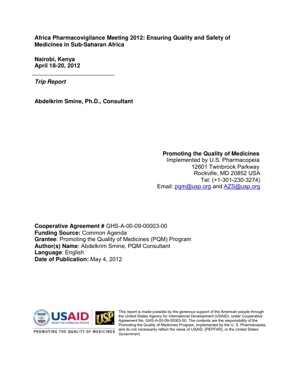 Trip Report: Africa Pharmacovigilance Meeting 2012