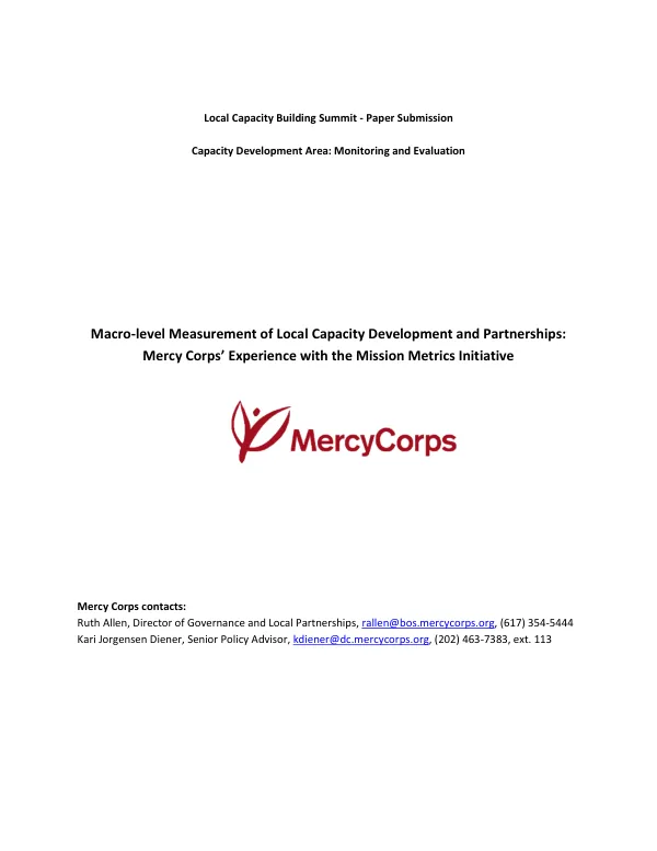 Mercy Corps' Experience with the Mission Metrics Initiative