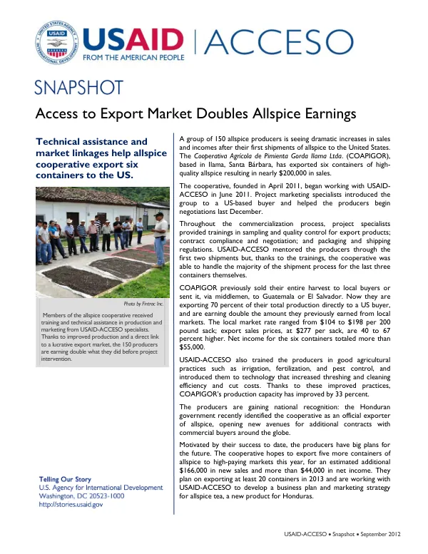 Access to Export Market Doubles Allspice Earnings