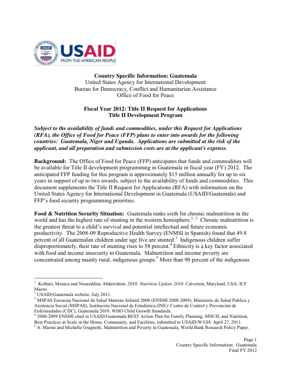 Final FY 2012: Title II Request for Applications for Guatemala