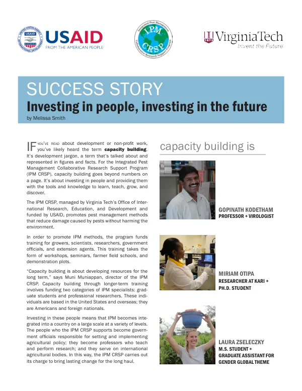 Investing in people, investing in the future: Capacity building through the Integrated Pest Management Collaborative Research Support Program