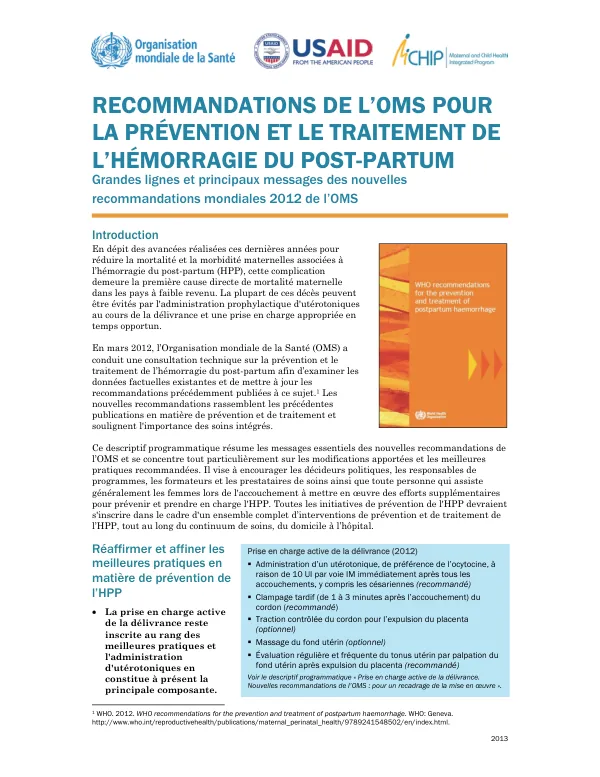 WHO Recommendations for the Prevention and Treatment of Postpartum Hemorrhage