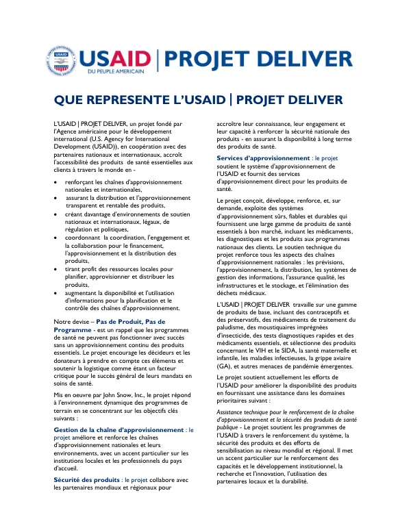 USAID | PROJET DELIVER: Que represente l'USAID | PROJET DELIVER