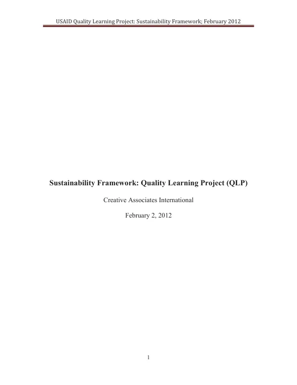 USAID Quality Learning Project: Sustainability Framework