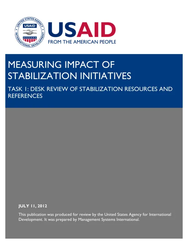 Measuring Impact of Stabilization Initiatives (MISTI) Task 1: Desk Review of Stabilization Resources and References