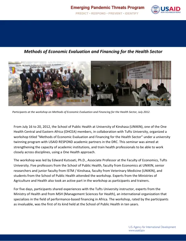 Methods of Economic Evaluation and Financing for the Health Sector