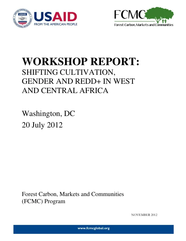 Expert Workshop on Shifting Cultivation, Gender and REDD+ in West and Central Africa