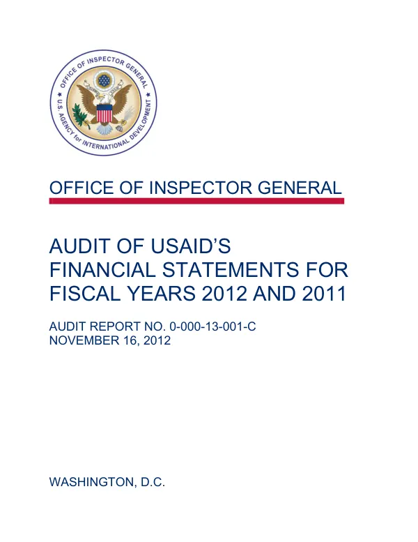 Audit of USAID's Financial Statements for Fiscal Years 2012 and 2011