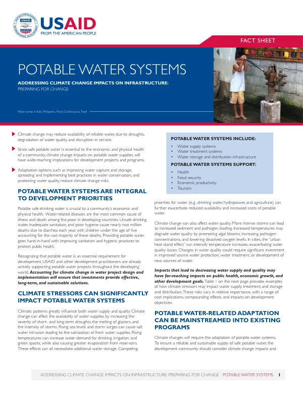 Addressing Climate Change Impacts on Infrastructure: Preparing for Change - Potable Water Systems