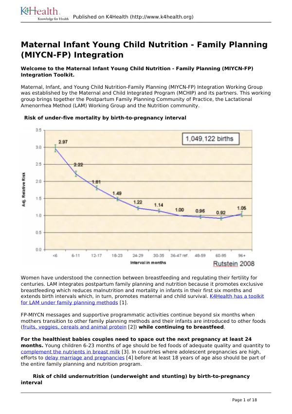 Maternal Infant Young Child Nutrition - Family Planning (MIYCN-FP) Integration Toolkit