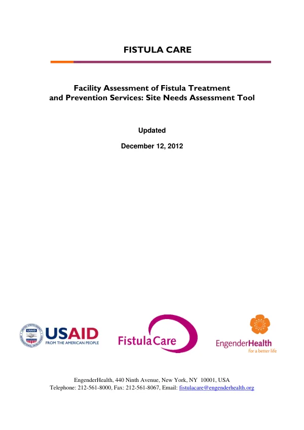 Facility Assessment of Fistula Treatment and Prevention Services: Site Needs Assessment Tool
