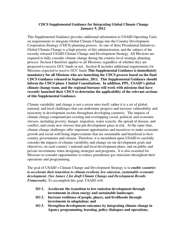 CDCS Supplemental Guidance for Integrating Global Climate Change