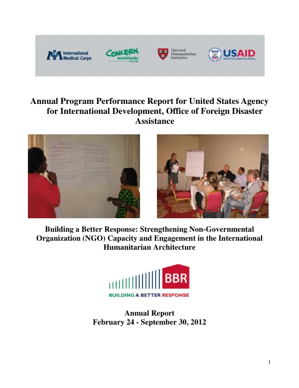 Annual Program Performance Report for United States Agency for International Development, Office of Foreign Disaster Assistance