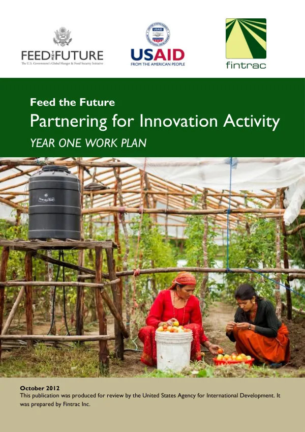 Feed the Future Partnering for Innovation Activity Year One Work Plan