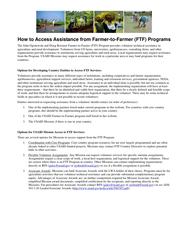 Farmer-to-Farmer (FTF) Program Up-date