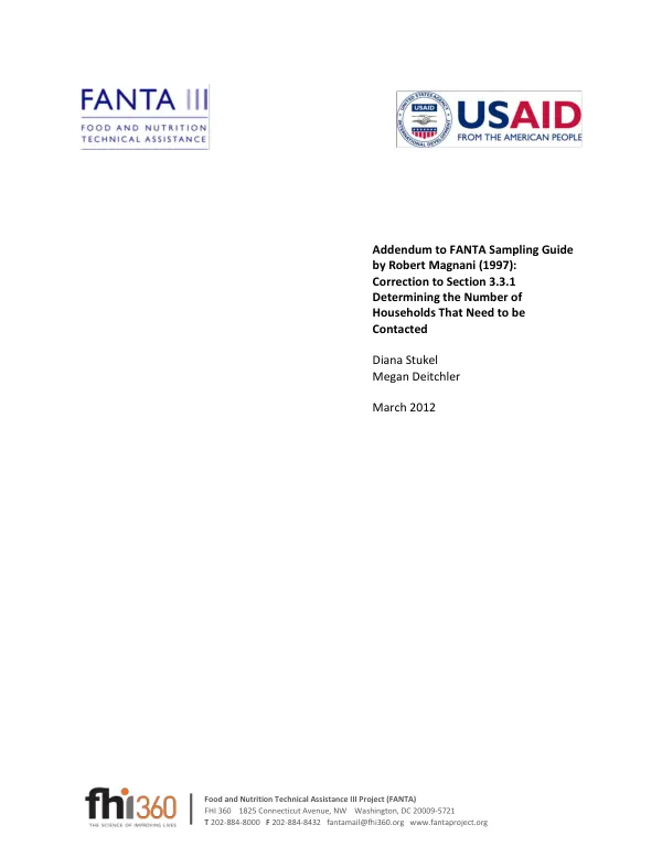 Addendum to FANTA Sampling Guide by Robert Magnani (1999): Correction to Section 3.3.1 Determining the Number of Households That Need to be Contacted