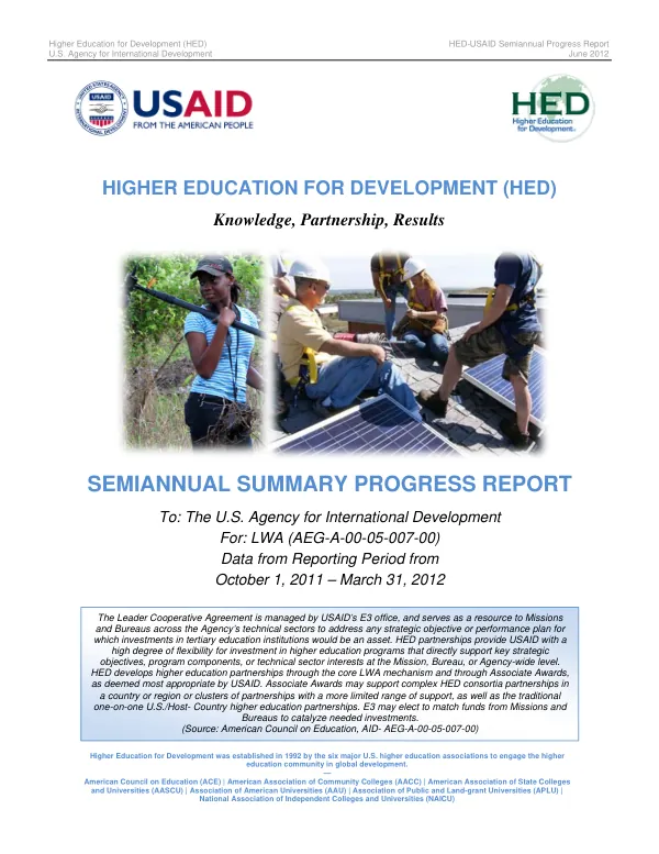 HED-USAID Semiannual Progress Report