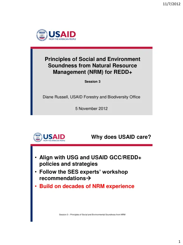 Principles of Social and Environmental Soundness from Natural Resource Management (NRM) for REDD+