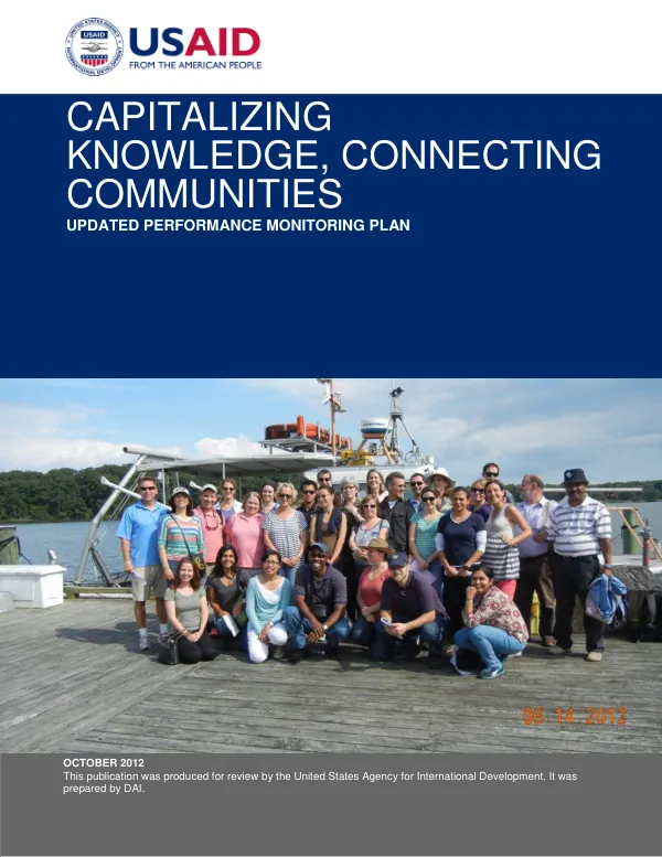 Capitalizing Knowledge, Connecting Communities: Updated Performance Monitoring Plan