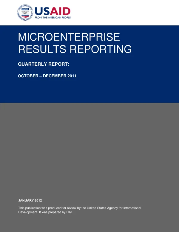 Quarterly Report: Microenterprise Results Reporting/MRR – Quarterly Report, October - December 2011