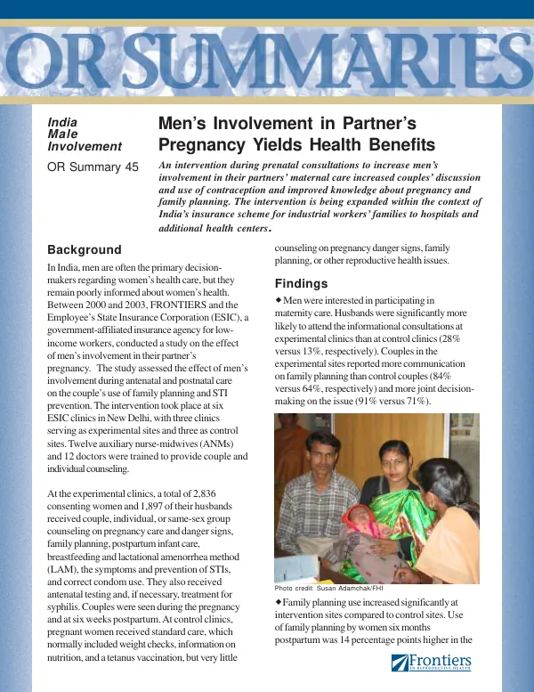 Men"s involvement in partner"s pregnancy yields health benefits