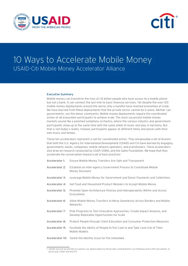 10 Ways to Accelerate Mobile Money