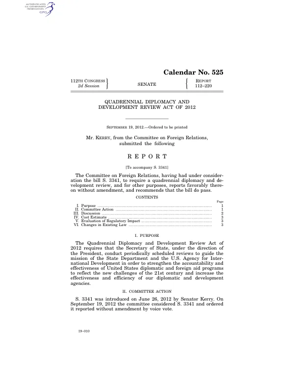 Quadrennial Diplomacy and Development Review Act of 2012