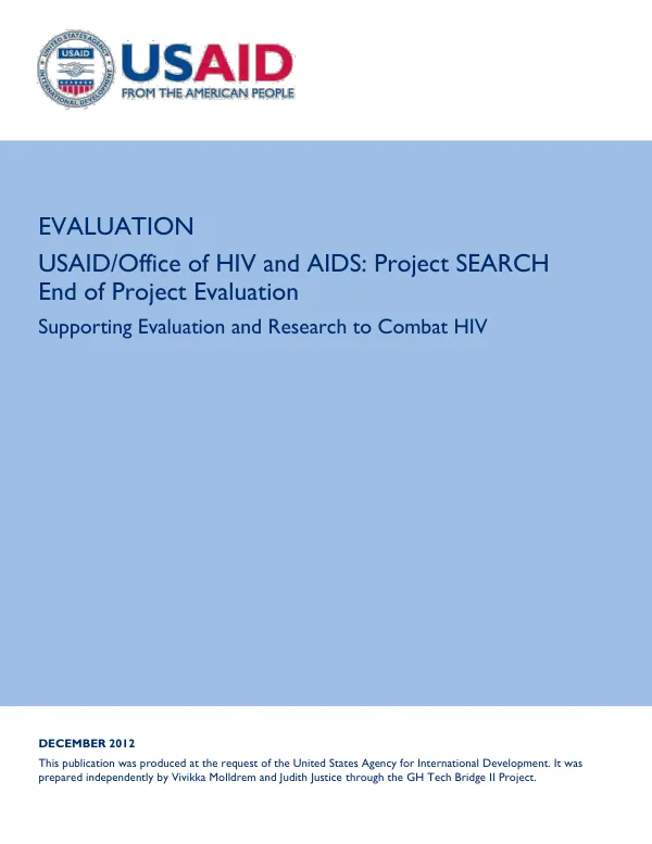 Evaluation: USAID/Office of HIV and AIDS: Project SEARCH End of Project Evaluation--Supporting Evaluation and Research to Combat HIV