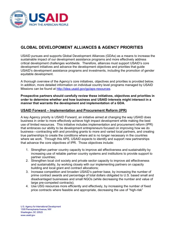 Global Development Alliances & Agency Priorities