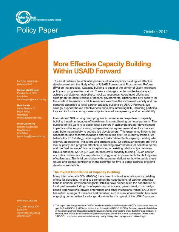 More Effective Capacity Building Within USAID Forward Policy Paper