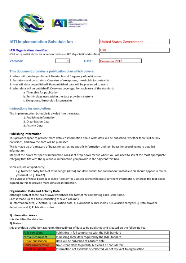 IATI Implementation Schedule for United States Government