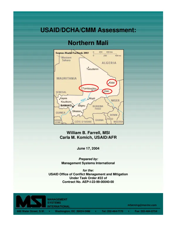 USAID/DCHA/CMM assessment : Northern Mali