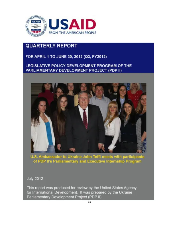 Quarterly Report for April 1 to June 30, 2012 (Q3, FY 2012): Legislative Policy Development Program of the Parliamentary Development Project (PDP II)
