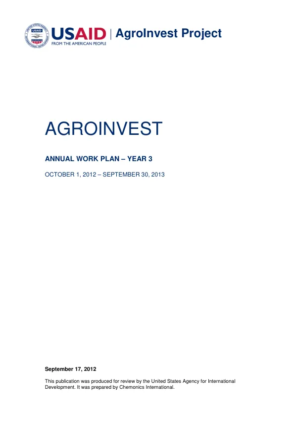 Annual Work Plan – Year 3 for AgroInvest Project in Ukraine