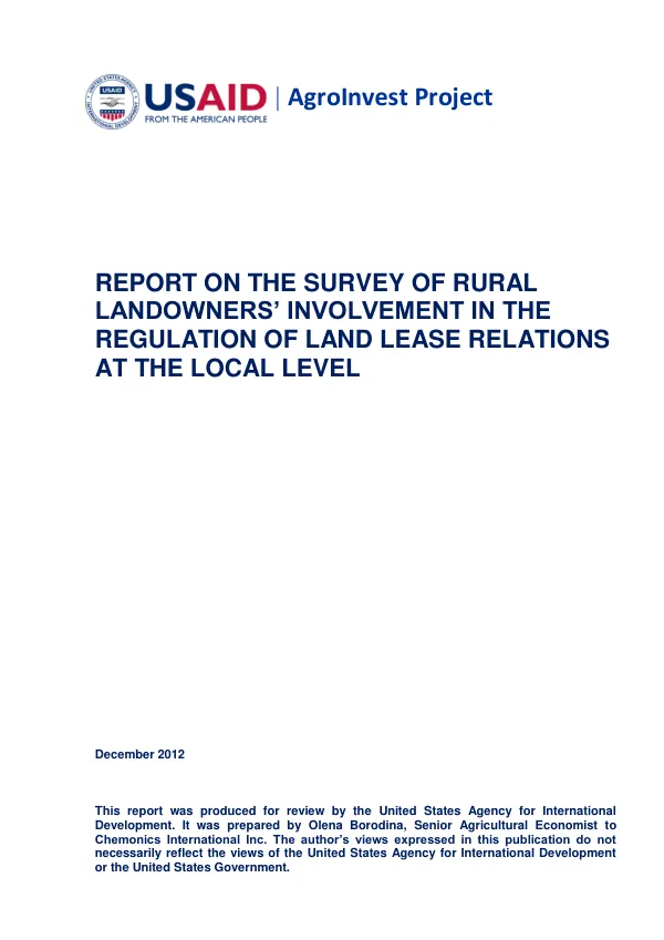 Report on the Survey of Rural Landowners’ Involvement in the Regulation of Land Lease Relations at the Local Level