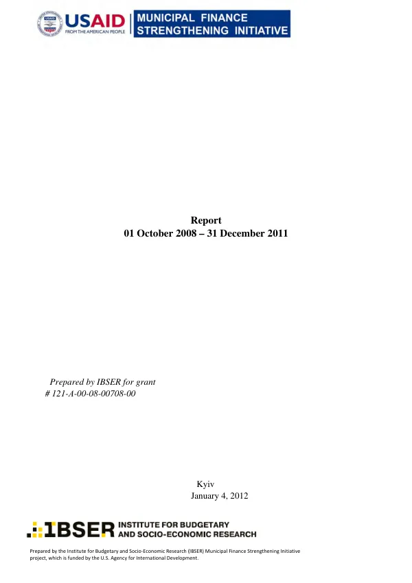 Final Report: Municipal Finance Strengthening Initiative Project in Ukraine