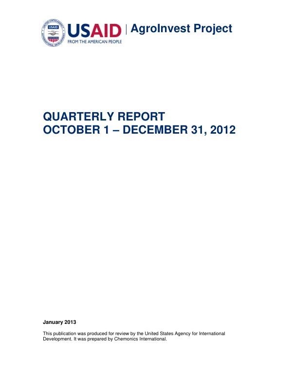 AgroInvest Quarterly Report October - December 2012