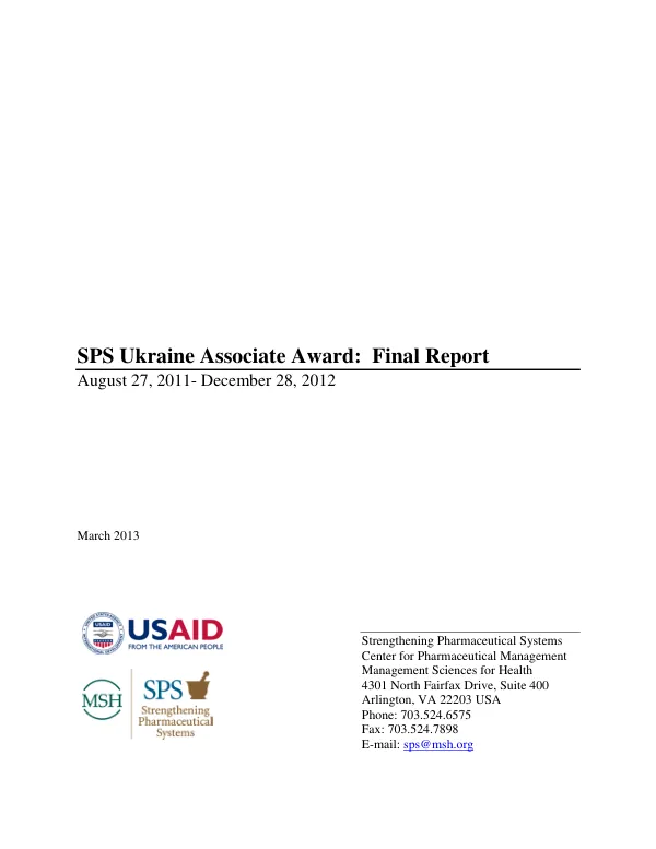 SPS Ukraine Associate Award: Final Report