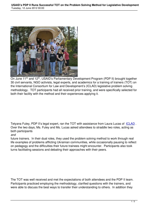 USAID’s PDP II Runs Successful TOT on the Problem Solving Method for Legislative Development