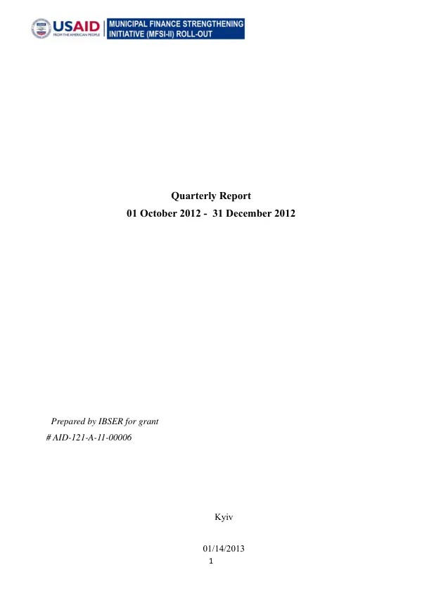 Quarterly Report 01 October 2012 - 31 December 2012