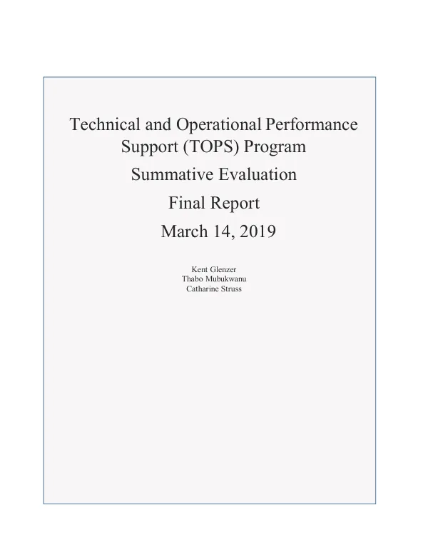 Technical and operational performance support (TOPS) program summative evaluation final report