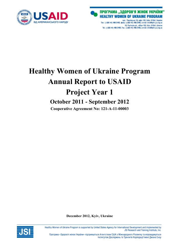 Annual Report: Healthy Women of Ukraine Program, Project Year 1